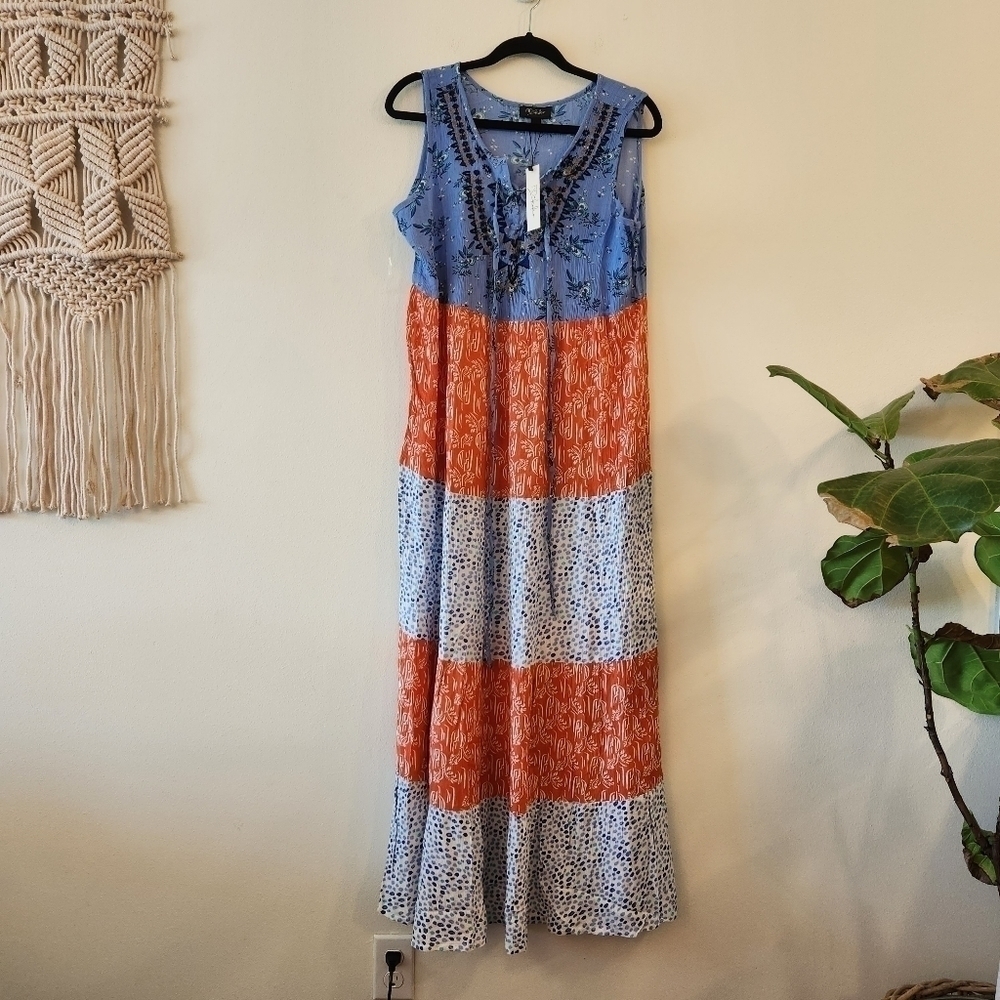 RD Koko mixed print Sleeveless Maxi Dress Size Medium boho NWT